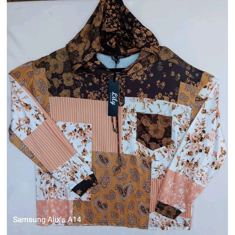 Lily Firmiana Womens Top XL Hoodie Long Sleeve Multicol Floral Poly Blend Casual